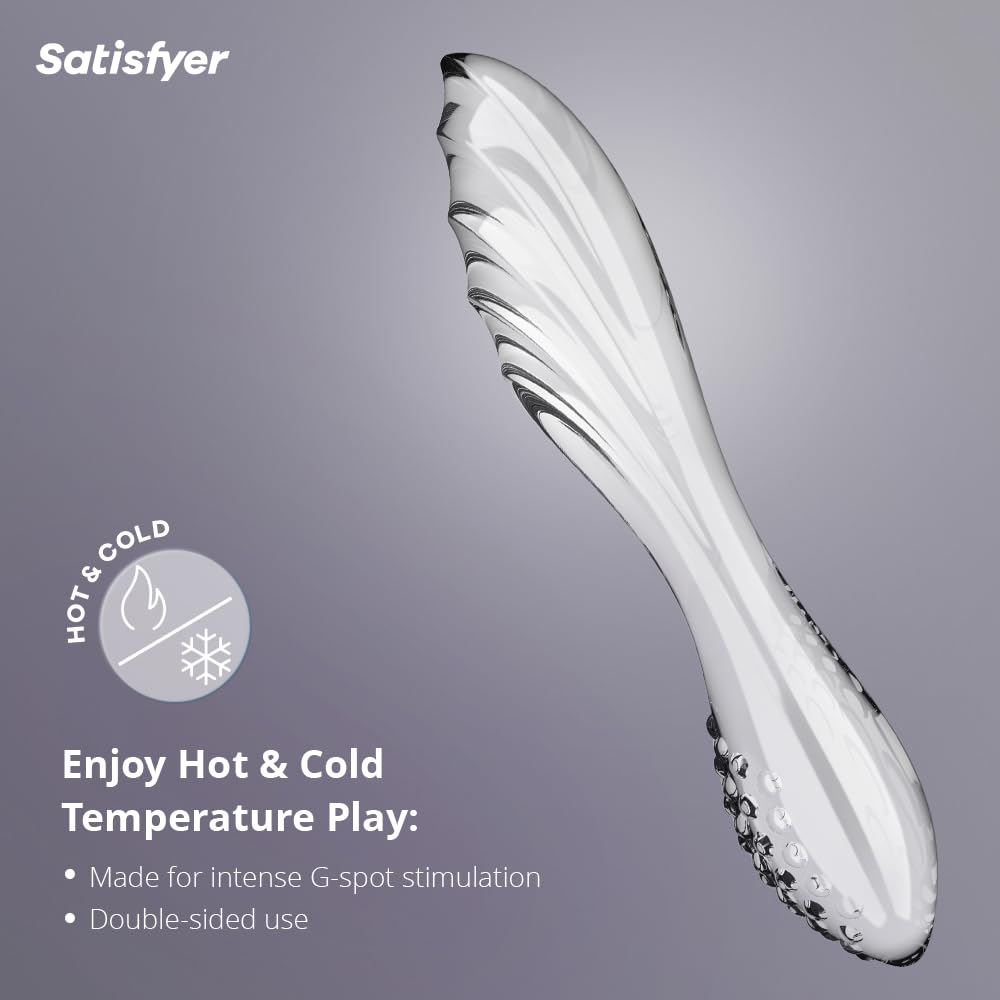 Satisfyer Dazzling Crystal 1 | 22 cm | G-Spot Dildo | Borosilicate Glass Dildo | Nubbed Structure for More Stimulation | Wide Shaft with Wavy Structure | Hot & Cold Temperature Play (Transparent) - Image 2