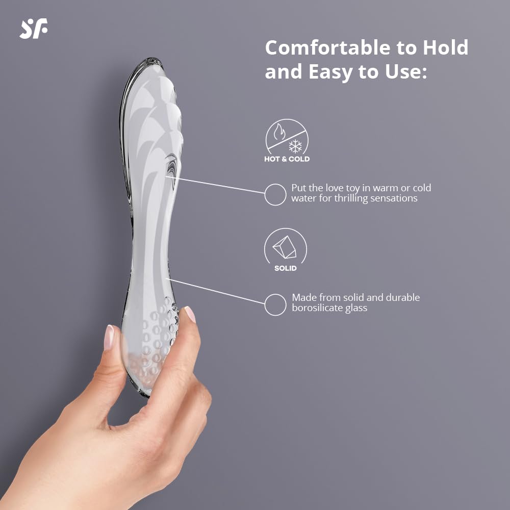 Satisfyer Dazzling Crystal 1 | 22 cm | G-Spot Dildo | Borosilicate Glass Dildo | Nubbed Structure for More Stimulation | Wide Shaft with Wavy Structure | Hot & Cold Temperature Play (Transparent) - Image 3