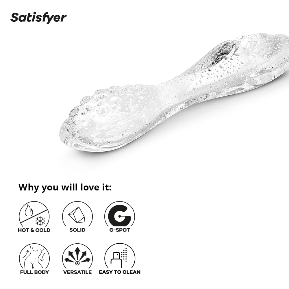 Satisfyer Dazzling Crystal 1 | 22 cm | G-Spot Dildo | Borosilicate Glass Dildo | Nubbed Structure for More Stimulation | Wide Shaft with Wavy Structure | Hot & Cold Temperature Play (Transparent) - Image 4