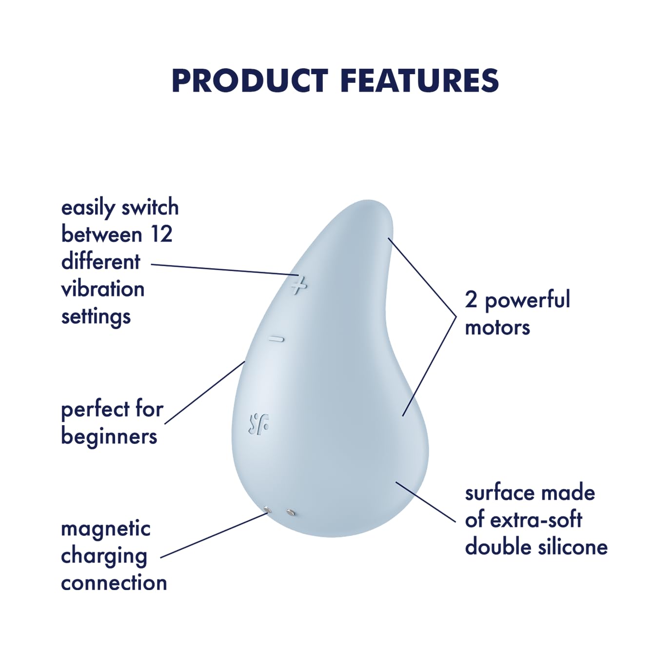 Satisfyer Dew Drop | Vibrator | 2 Strong Motors | Beginner-Friendly | 12 Vibration Programs | Waterproof (IPX7) | Skin-Friendly Silicone | Rechargeable Battery (Blue) - Image 3