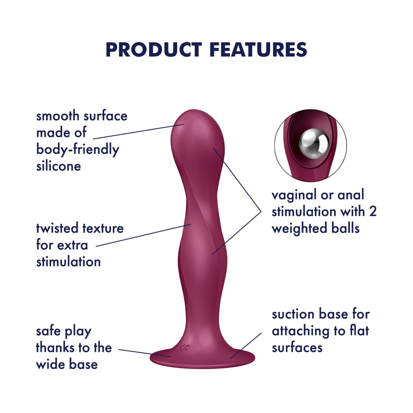 Satisfyer Double Ball-r | Weighted Dildo | Vaginal and Anal Stimulation | Suction Cup Base | Unisex | Body-Friendly Silicone (Berry) - Image 3