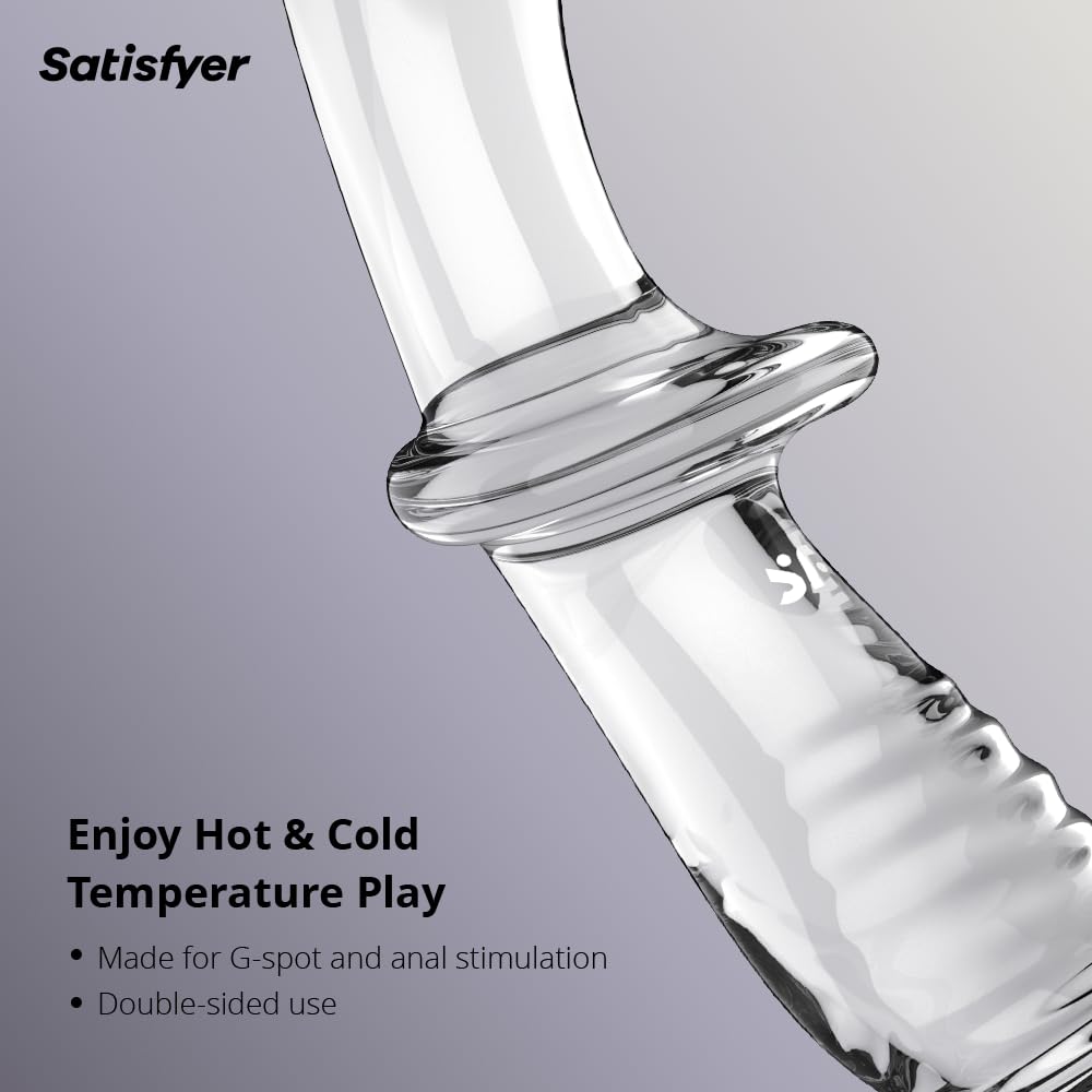 Satisfyer Double Crystal | Glass Dildo | Hot & Cold Temperature Play | Double-Ended| 2 Textured Shafts | Vaginal, Clitoral and Anal Stimulation | Unisex (Transparent) - Image 2