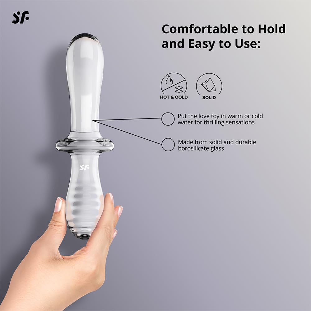 Satisfyer Double Crystal | Glass Dildo | Hot & Cold Temperature Play | Double-Ended| 2 Textured Shafts | Vaginal, Clitoral and Anal Stimulation | Unisex (Transparent) - Image 3