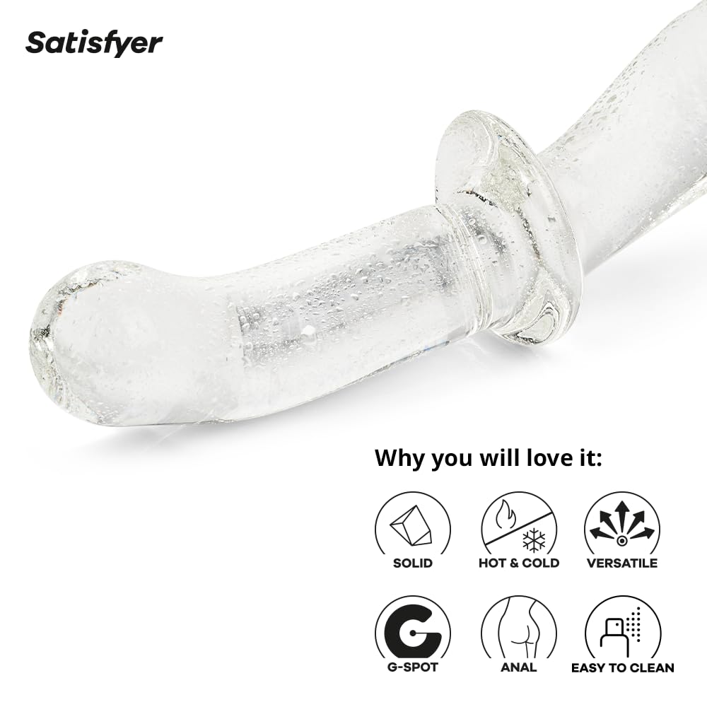 Satisfyer Double Crystal | Glass Dildo | Hot & Cold Temperature Play | Double-Ended| 2 Textured Shafts | Vaginal, Clitoral and Anal Stimulation | Unisex (Transparent) - Image 4