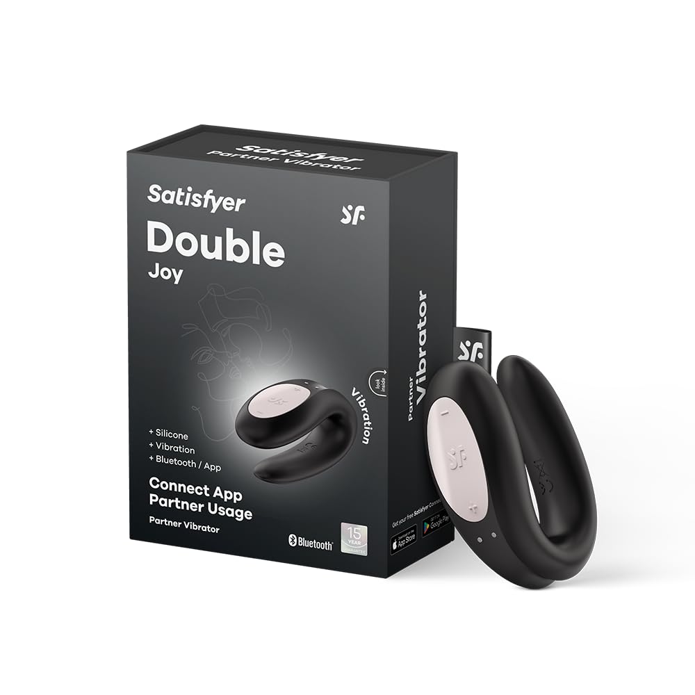 Satisfyer Double Joy Connect App | Partner Vibrator | 2 Strong Power Motors | Waterproof (IPX7) | Rechargeable Battery | Skin-Friendly Silicone (Black)