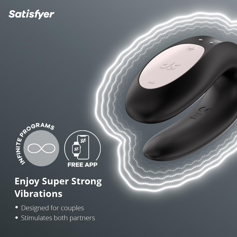 Satisfyer Double Joy Connect App | Partner Vibrator | 2 Strong Power Motors | Waterproof (IPX7) | Rechargeable Battery | Skin-Friendly Silicone (Black) - Image 2