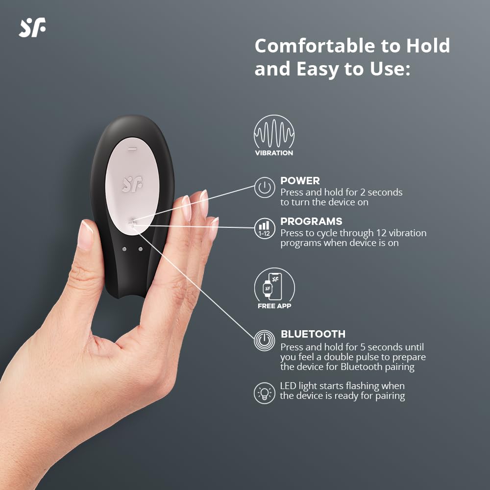 Satisfyer Double Joy Connect App | Partner Vibrator | 2 Strong Power Motors | Waterproof (IPX7) | Rechargeable Battery | Skin-Friendly Silicone (Black) - Image 3