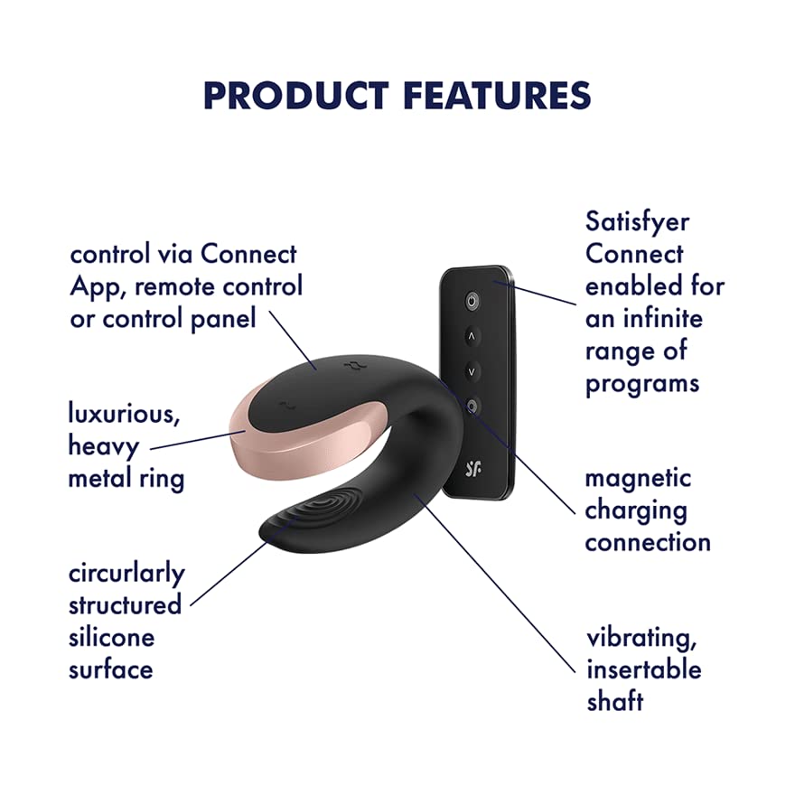 Satisfyer Double Love Connect App Vibrator Sex Toy | Adult Toys for Women | Best Couple Vibrator | Vibrating Sexual Pleasure Device | Stimulation Vibrators | Woman Sextoy (Black) - Image 3