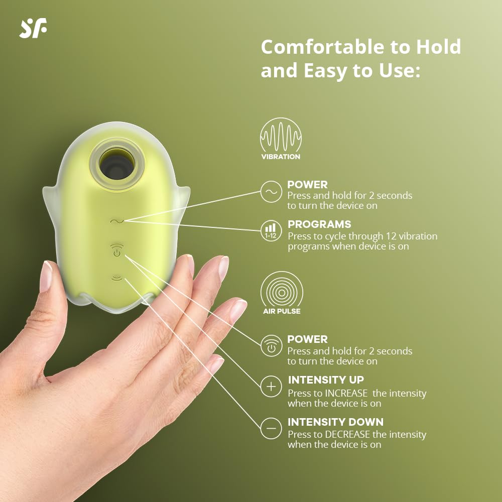 Satisfyer Glowing Ghost | Air Pulse Technology | 11 Pressure Wave & 12 Vibration Settings | Glow in The Dark | Waterproof (IPX7) | Rechargeable Battery | Skin-Friendly Silicone (Yellow) - Image 3
