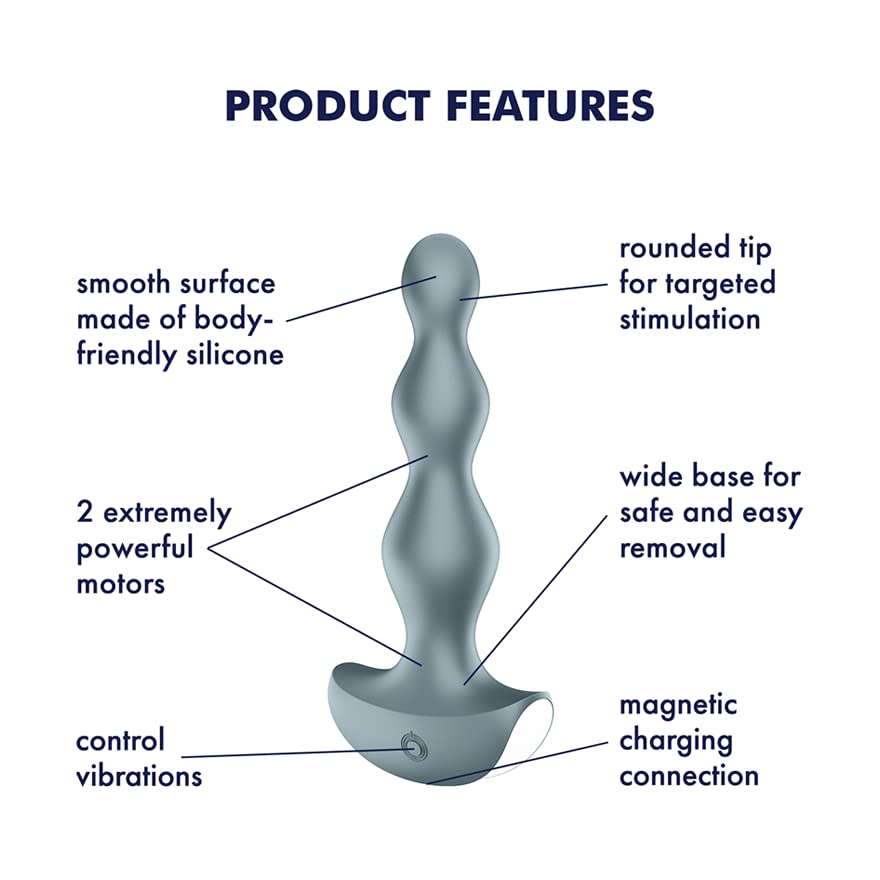 Satisfyer Lolli-Plug 2 Anal Vibrator - Vibrating Anal Plug, Round Shaped Beads with Increasing Diameter and Wide Base - Suitable for Beginners, Waterproof, Rechargeable (Cool Gray) - Image 2