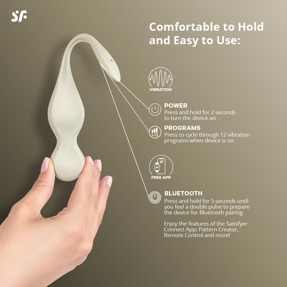 Satisfyer Love Birds 1 Connect App |Vibrating Kegel Balls | Pelvic Floor Strengthening | G-Spot Stimulation| 12 Vibration Settings | Waterproof| Rechargeable Battery | Skin-Friendly Silicone (White) - Image 3