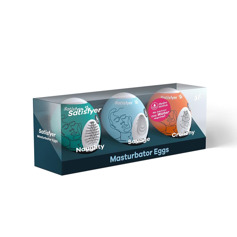 Satisfyer Masturbator Egg 3-Pack | Naughty | Savage | Crunchy | 3 Sensual Structures | Masturbator | Penis Stimulation | Extremely Stretchable | One- Time-Use