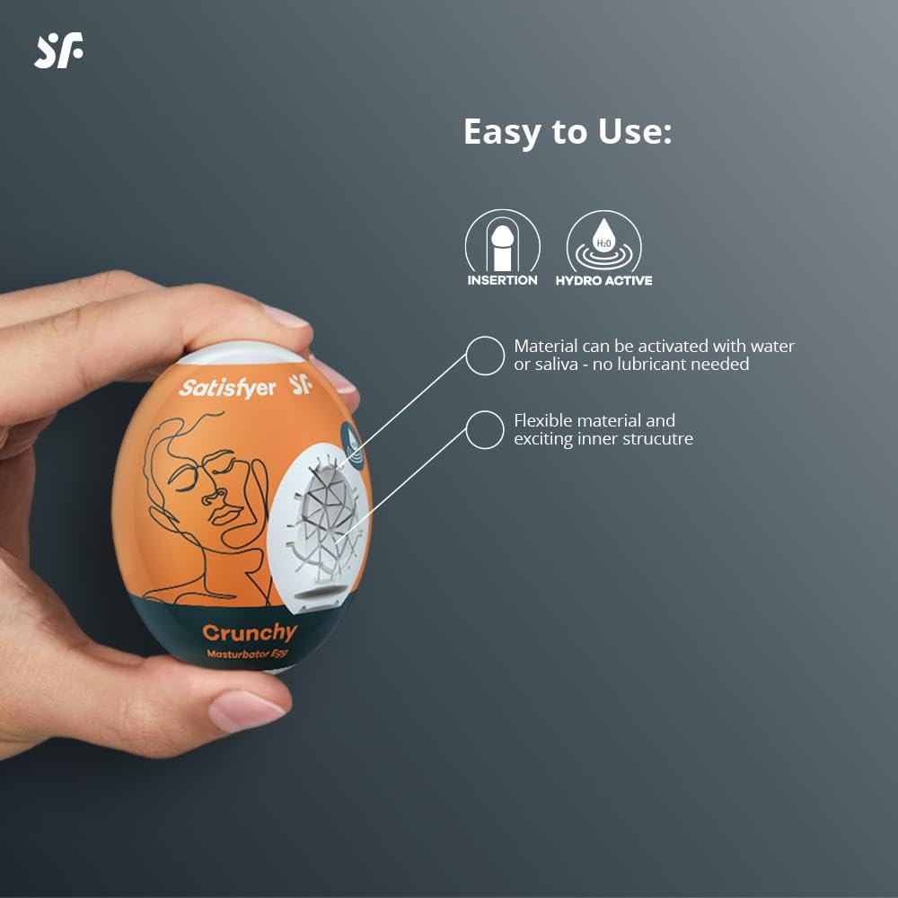 Satisfyer Masturbator Egg 3-Pack | Naughty | Savage | Crunchy | 3 Sensual Structures | Masturbator | Penis Stimulation | Extremely Stretchable | One- Time-Use - Image 3