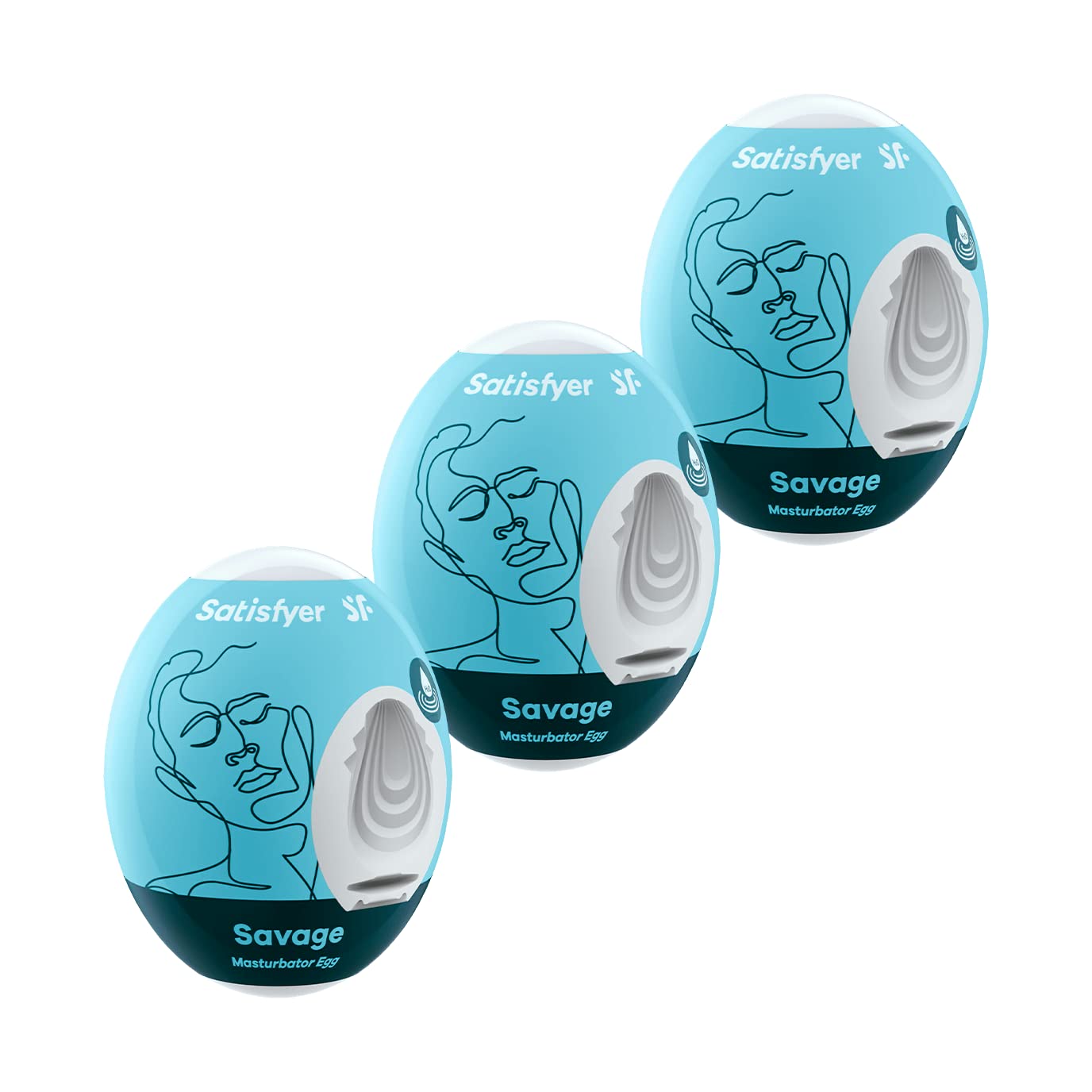Satisfyer Masturbator Egg 3 Pack - Stroker for Male Masturbation, Portable Pleasure Sleeve, Super-Stretchy, No Lubricant Required, Disposable, Single-Use (Savage)