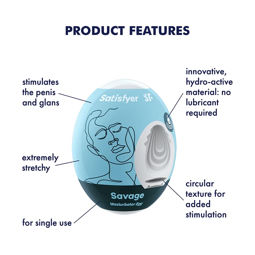 Satisfyer Masturbator Egg 3 Pack - Stroker for Male Masturbation, Portable Pleasure Sleeve, Super-Stretchy, No Lubricant Required, Disposable, Single-Use (Savage) - Image 2