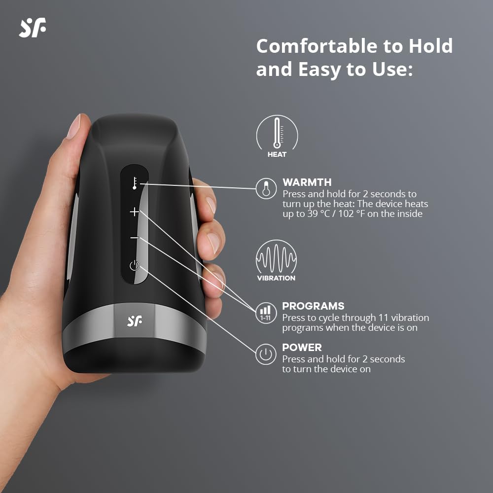 Satisfyer Men Heat Vibration | Masturbator | Vibrator | 11 Vibration Programs | Innovative Warming Function | Waterproof (IPX7) | Rechargeable Battery | Skin-Friendly Silicone - Image 3