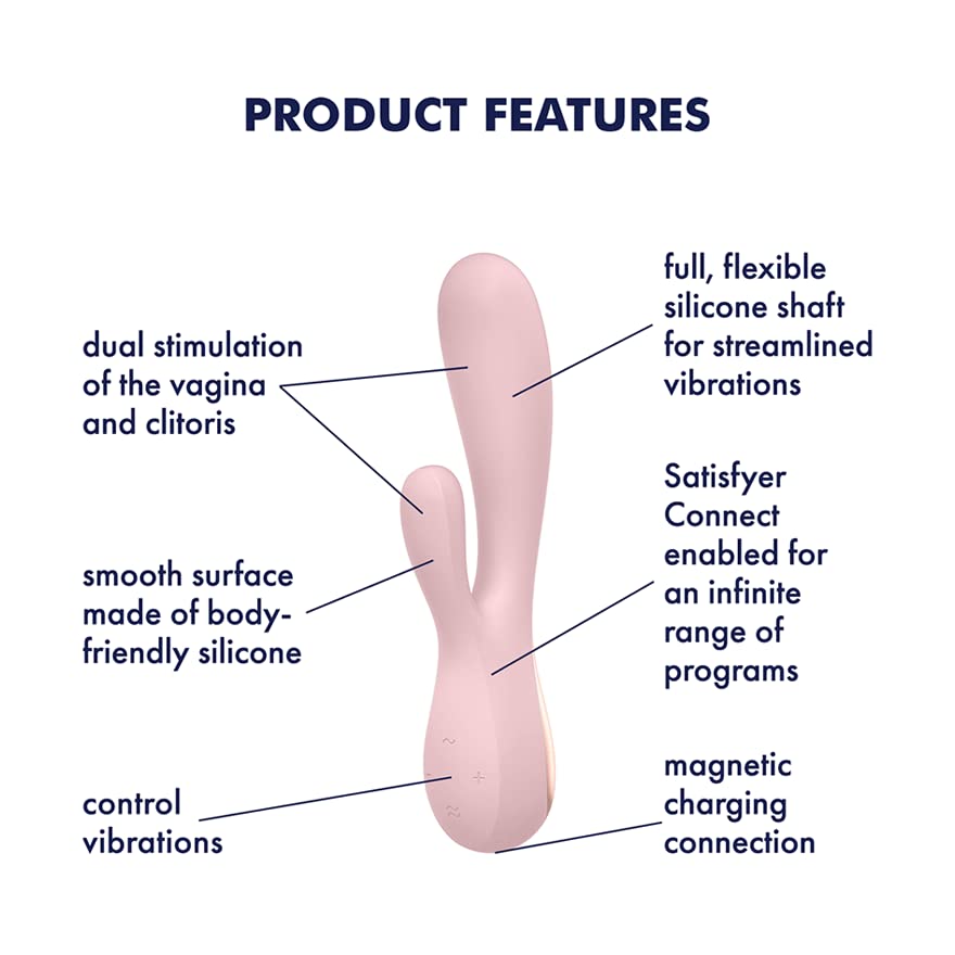 Satisfyer Mono Flex Connect App Vibrator Sex Toy | Adult Toys for Women | Rabbit Vibrator + APP | Vibrating Sexual Pleasure Device | Stimulation Vibrators | Woman Sextoy (Pink) - Image 3