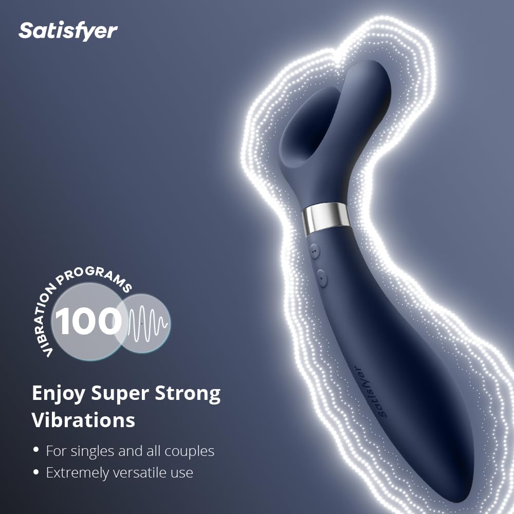 Satisfyer Partner MultiFun 3 Multi-Use Vibrator for Singles & Couples - Clitoral and G-Spot, Male & Female Stimulation, Waterproof, Rechargeable - 33+ Use Applications (Blue) - Image 2