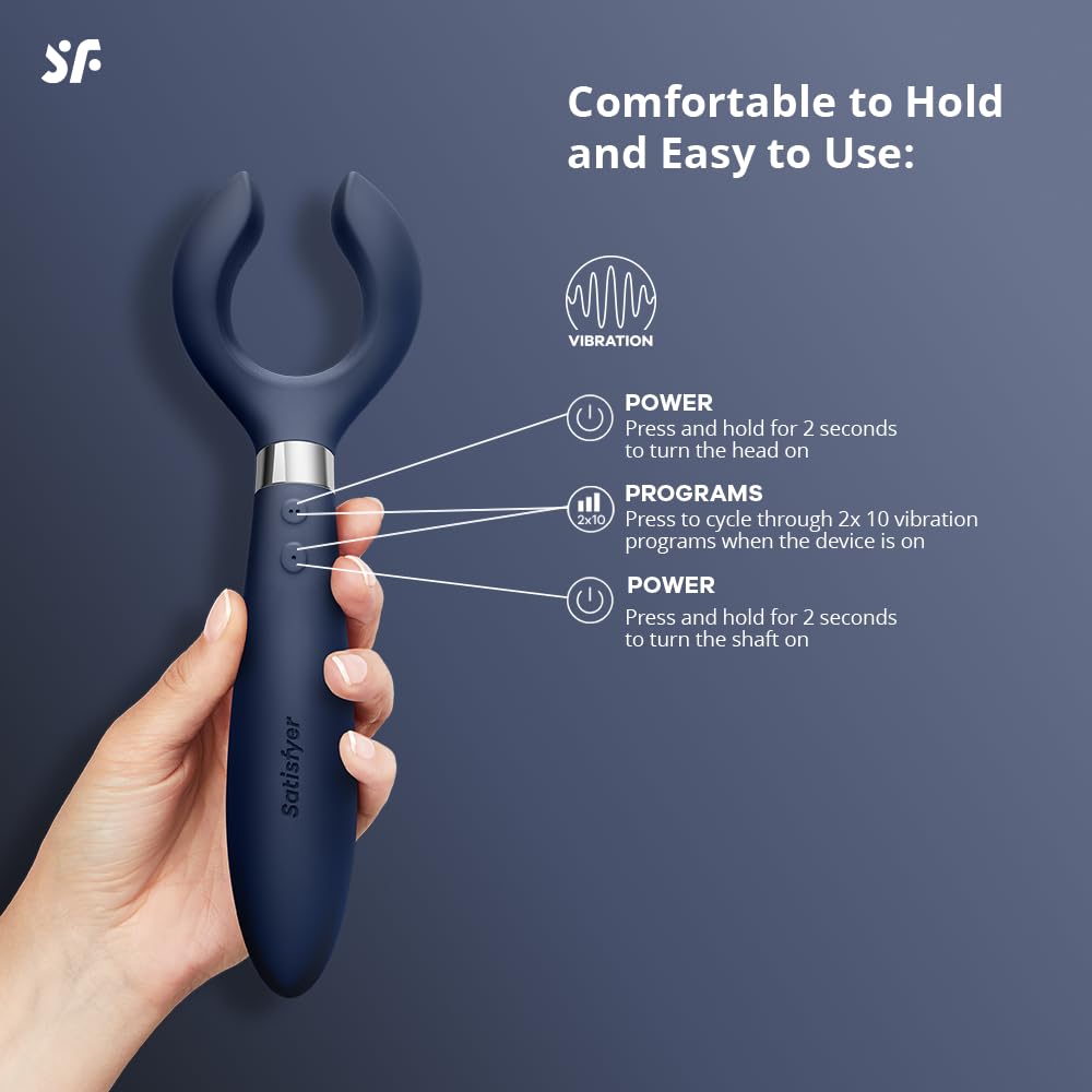 Satisfyer Partner MultiFun 3 Multi-Use Vibrator for Singles & Couples - Clitoral and G-Spot, Male & Female Stimulation, Waterproof, Rechargeable - 33+ Use Applications (Blue) - Image 3
