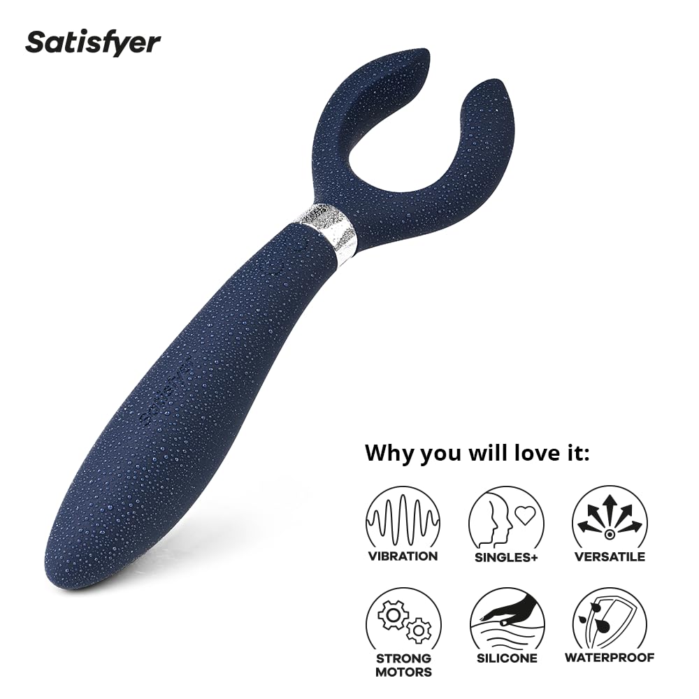 Satisfyer Partner MultiFun 3 Multi-Use Vibrator for Singles & Couples - Clitoral and G-Spot, Male & Female Stimulation, Waterproof, Rechargeable - 33+ Use Applications (Blue) - Image 4