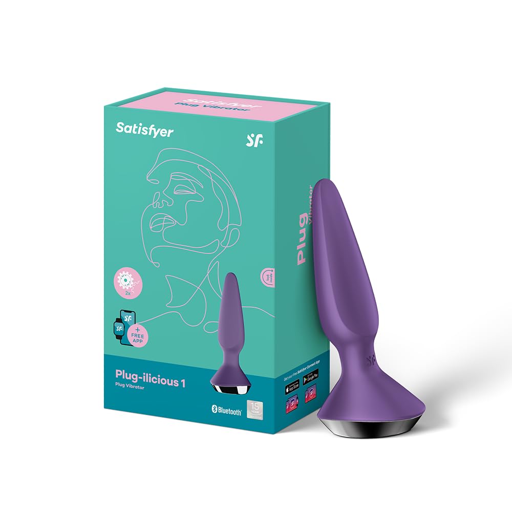 Satisfyer Plug-ilicious 1 Connect App | Plug Vibrator | 2 Powerful Motors | Waterproof (IPX7) | Rechargeable Battery | Skin-Friendly Silicone (Purple)