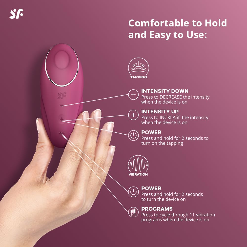 Satisfyer Tap & Climax 1 Vibrator Sex Toy | Adult Toys for Women | Lay-on Vibrator with Tapping and Vibration | Vibrating Sexual Pleasure Device | Stimulation Vibrators (Berry) - Image 3