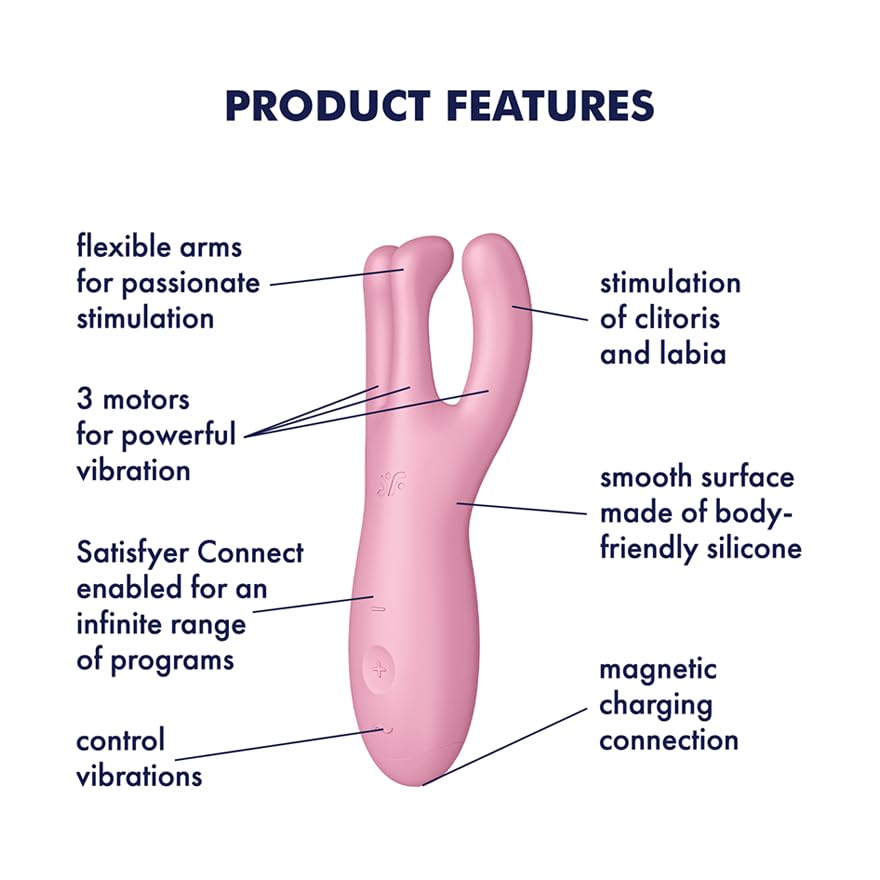 Satisfyer Threesome 4 Connect App Vibrator Sex Toy | Adult Toys for Women | Lay-on Vibrator + APP | Vibrating Sexual Pleasure Device | Stimulation Vibrators | Woman Sextoy (Pink) - Image 3