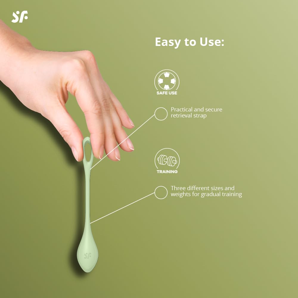 Satisfyer Yoni Power 2 Kegel Balls - Kegel Exercise Weights, Ben Wa Balls, Pelvic Floor Training, Tightening, Ideal for Beginners, 3-Piece Set (Light Green) - Image 3