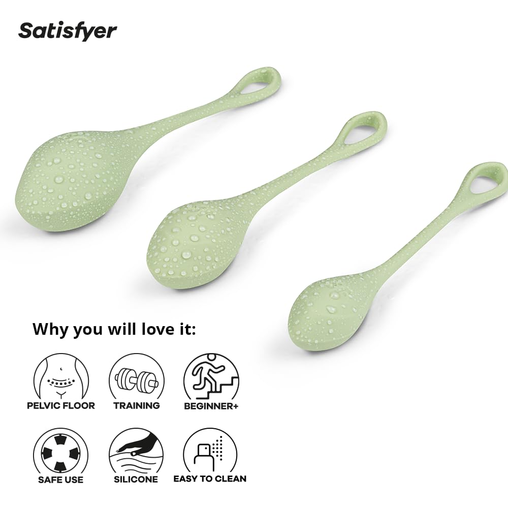 Satisfyer Yoni Power 2 Kegel Balls - Kegel Exercise Weights, Ben Wa Balls, Pelvic Floor Training, Tightening, Ideal for Beginners, 3-Piece Set (Light Green) - Image 4